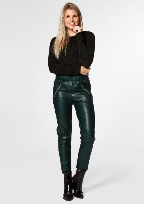 LARA Leather Pants Emerald Green