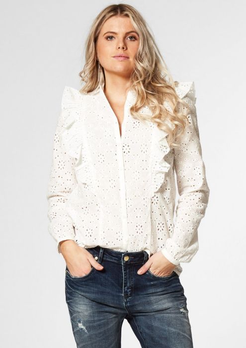 Hazel Witte Blouse met Broderie Anglaise