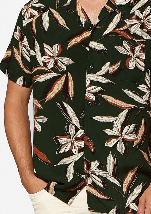 Codi Donkergroen Hemd met Gekleurde Floral print