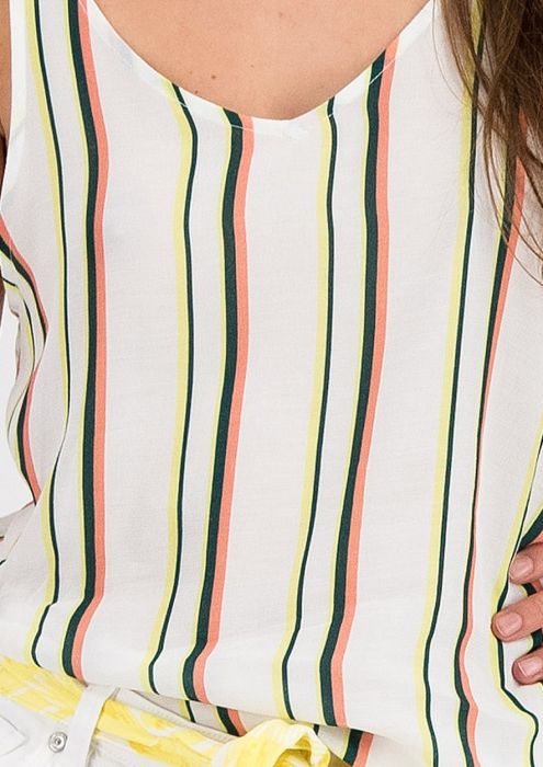 Fenna Witte Strap Top met Multi-Color Streeppatroon