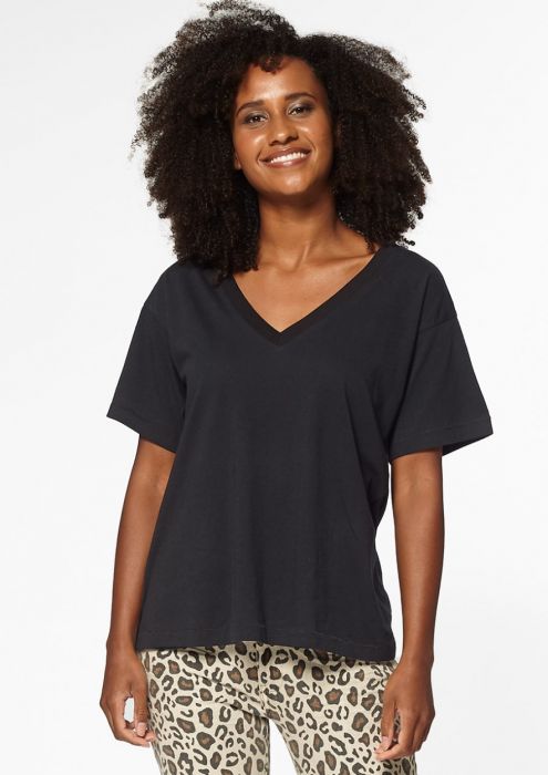 Sienna Katoenen T-Shirt met V-Hals Zwart