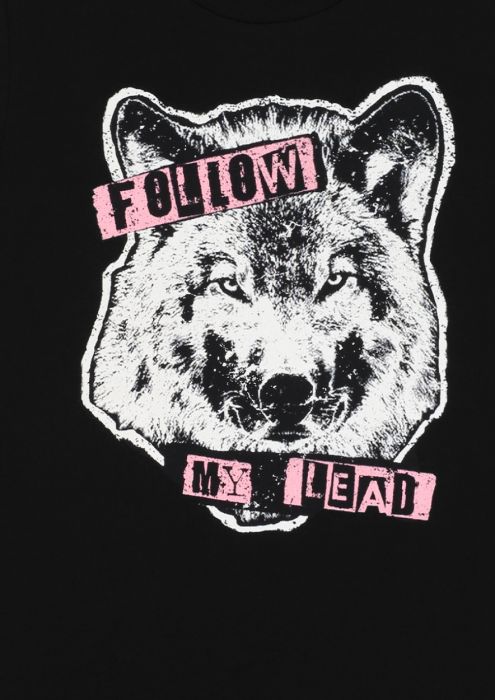 Girls Suri T-Shirt met Wolf Print Zwart
