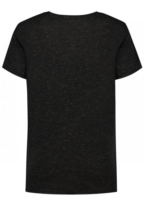 Porto V-Hals T-Shirt met Metallic Stiksels Zwart