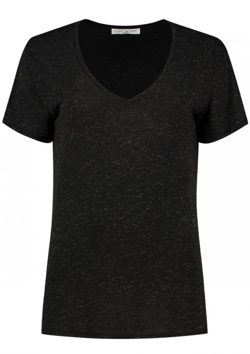 Porto V-Hals T-Shirt met Metallic Stiksels Zwart