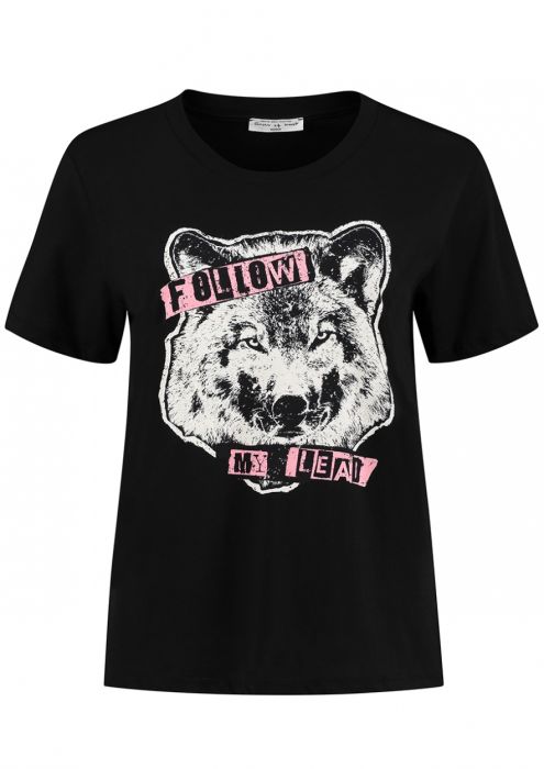 Suri T-Shirt met Wolf Print Zwart