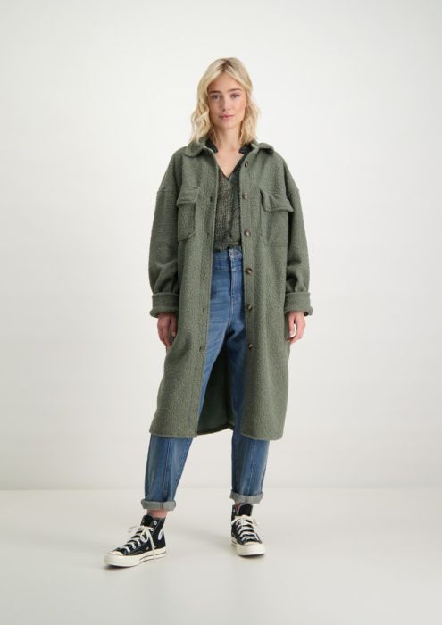 Green button front teddy coat online