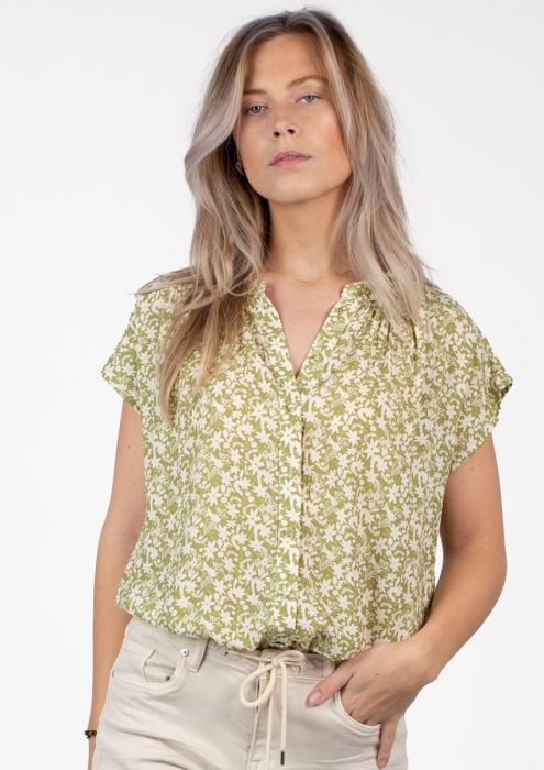 Roos dames blouse met wit-groene print | Circle Of Trust official webshop