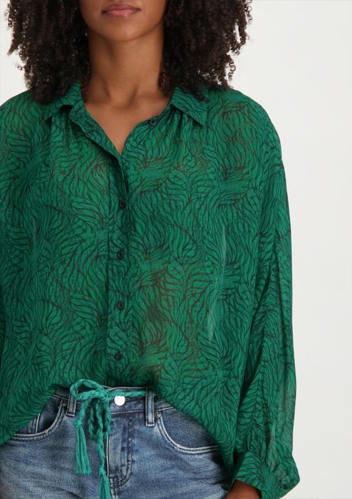 Suzy Blouse Emerald Leaves