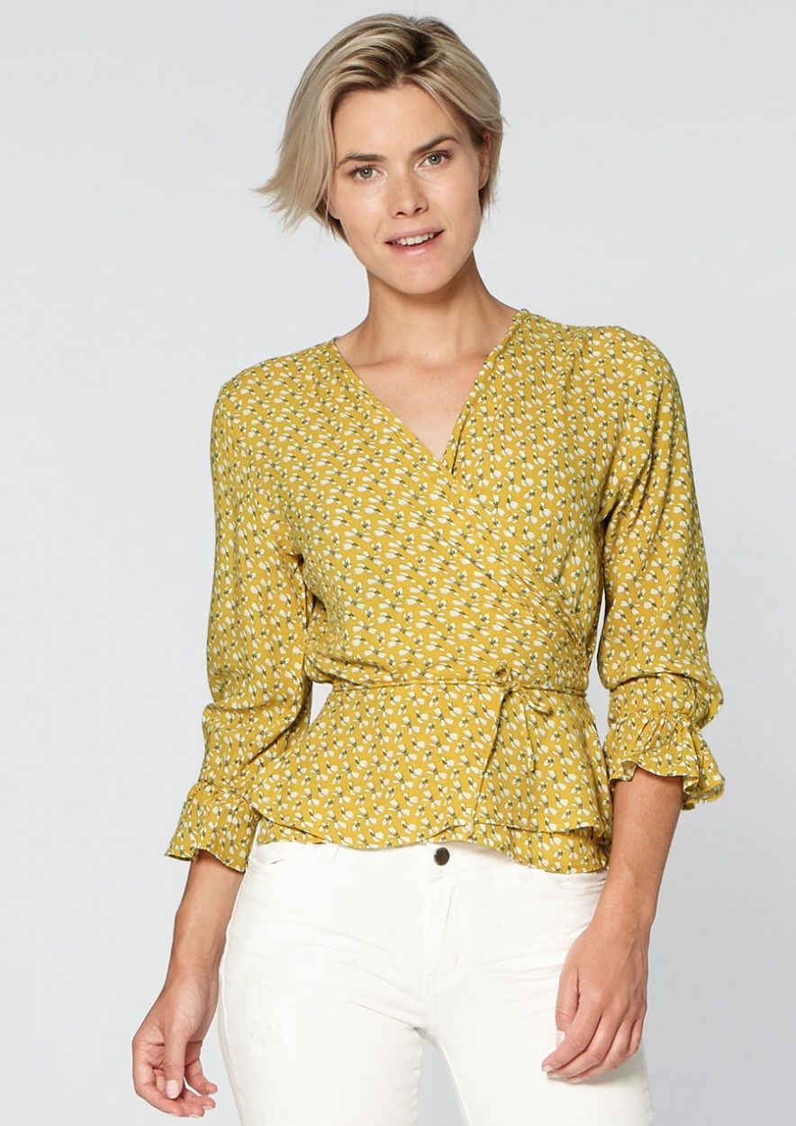 Wrap blouse dames hot sale