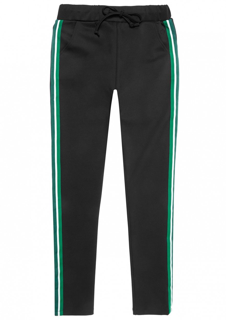 Black joggers with green stripe hotsell