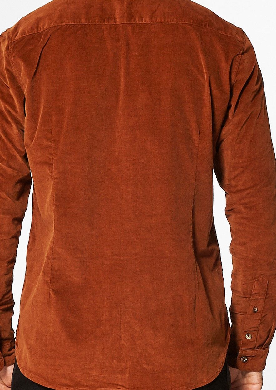 Uno orange corduroy button down shirt for men
