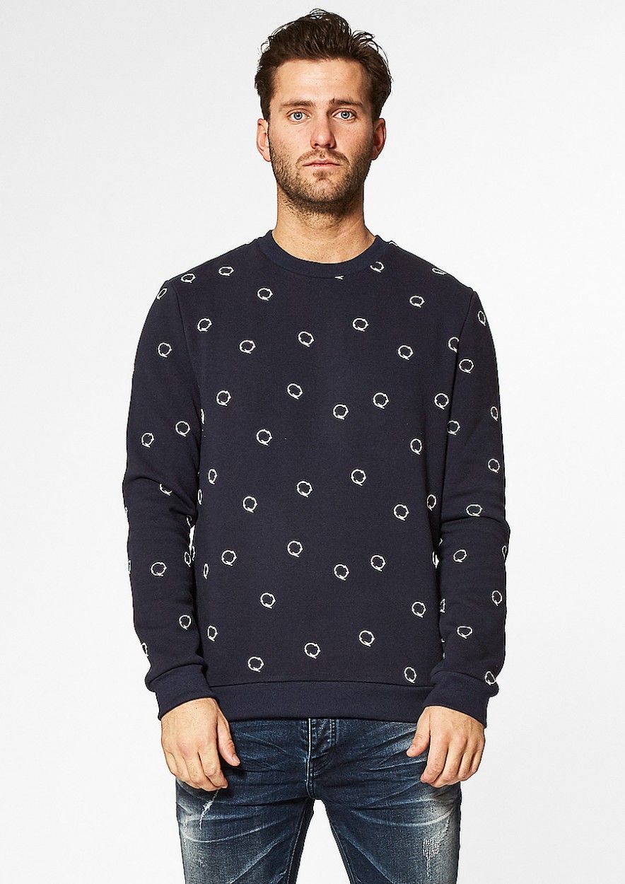 Gus Donkerblauwe Sweater met All-Over Logo Print