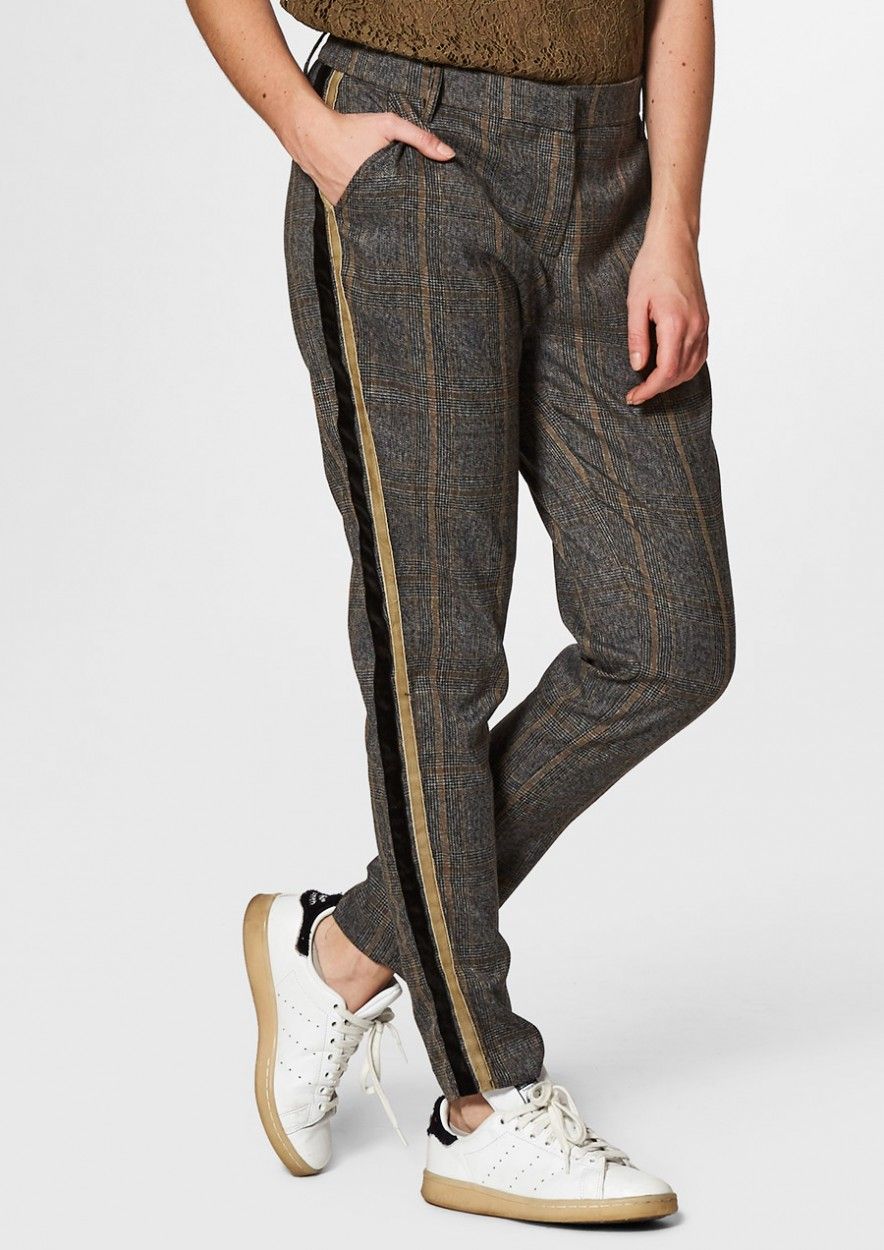 Aggy Geruite Broek Grijs/Bruin