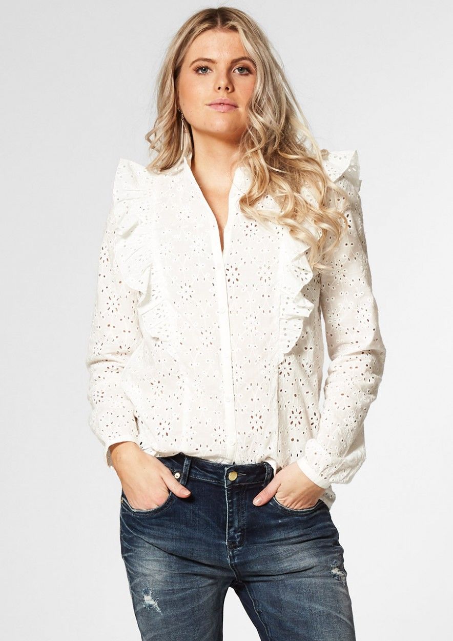 Hazel witte blouse met broderie anglaise voor dames | Circle Of official webshop