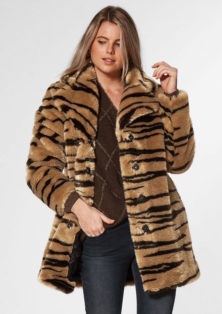 steno poll voorkomen Chrissi faux fur coat with tigerprint for women | Circle Of Trust official  webshop