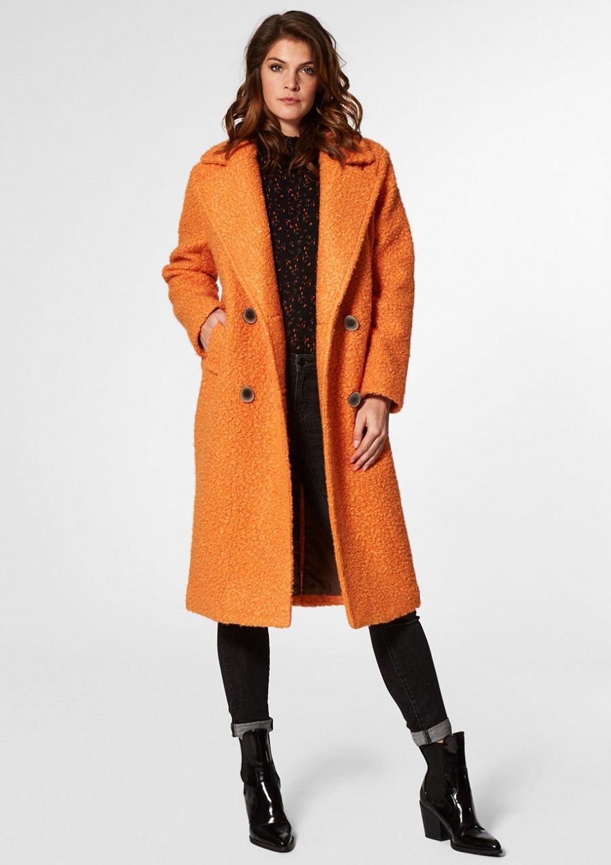 oranje bouclé winterjas voor dames | Of Trust official