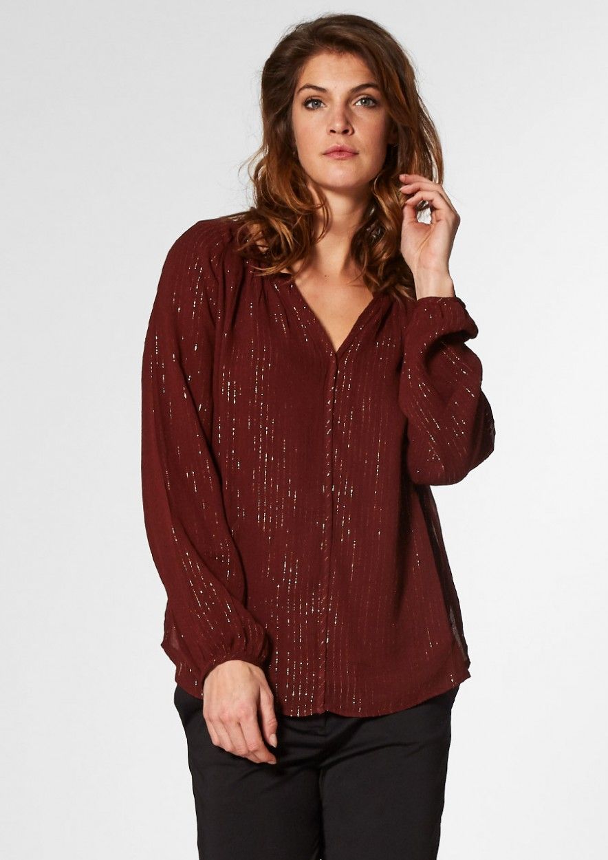 Evie Metallic Gestreepte Blouse Rood