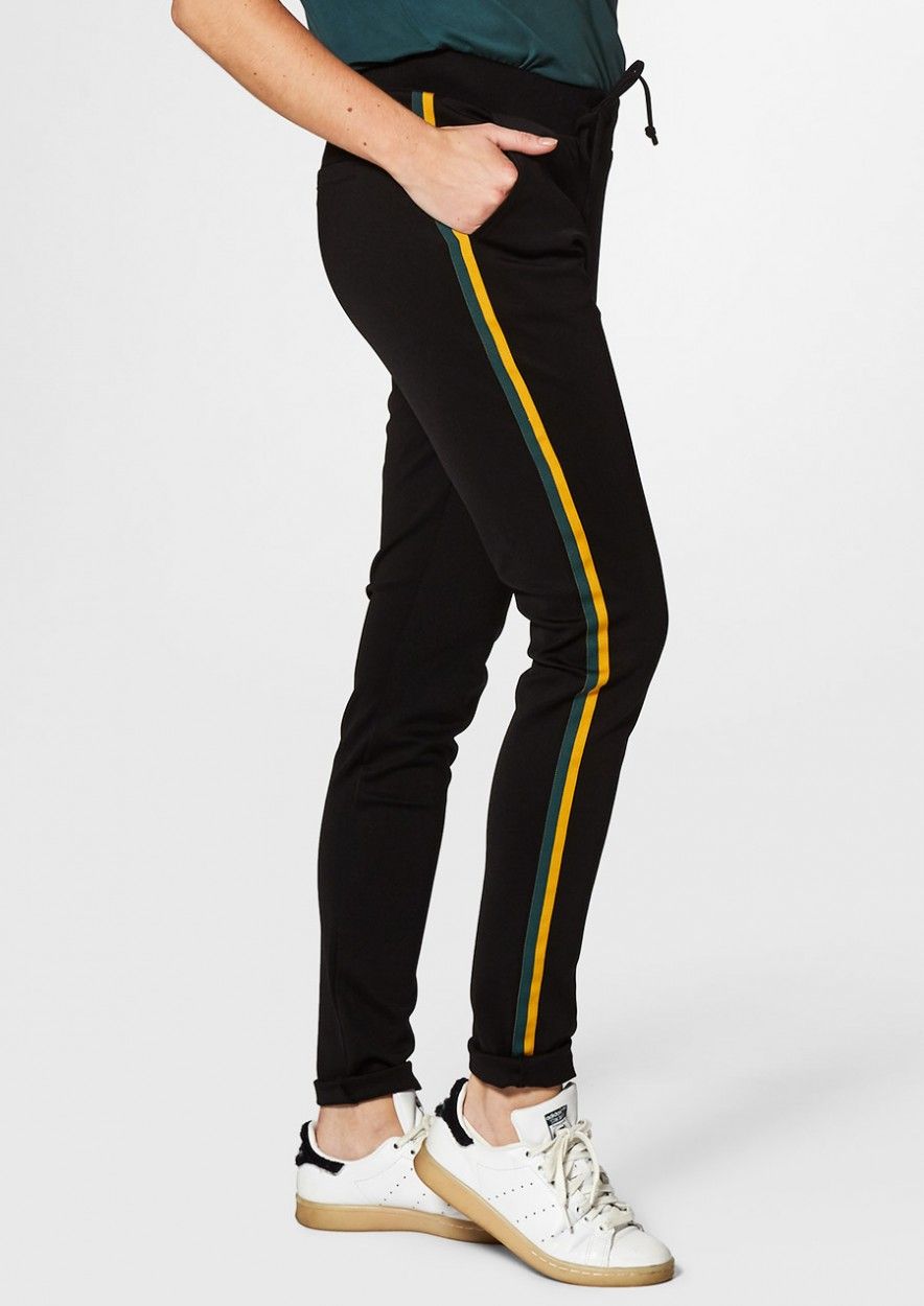 Robyn zwarte joggingbroek met geel/groene streek joggingbroek | Circle Of Trust webshop