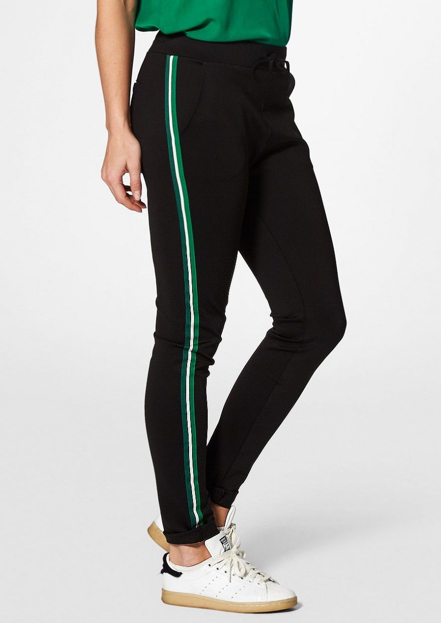 Robyn zwarte joggingbroek met groen/witte streep voor dames | Circle Of  Trust official webshop