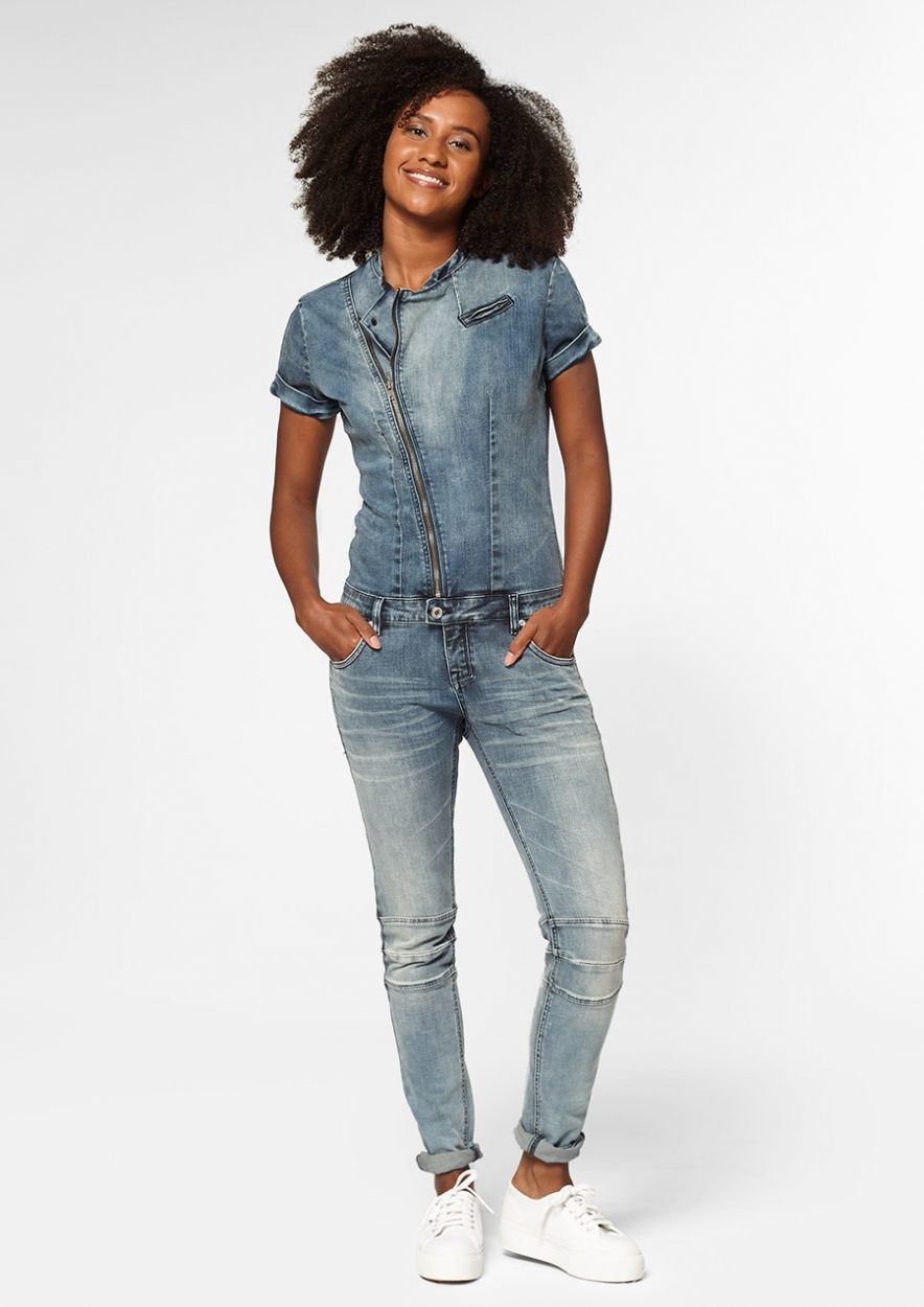 Revolutionair adviseren Excursie Clover blauw denim jumpsuit met biker details voor dames | Circle Of Trust  official webshop