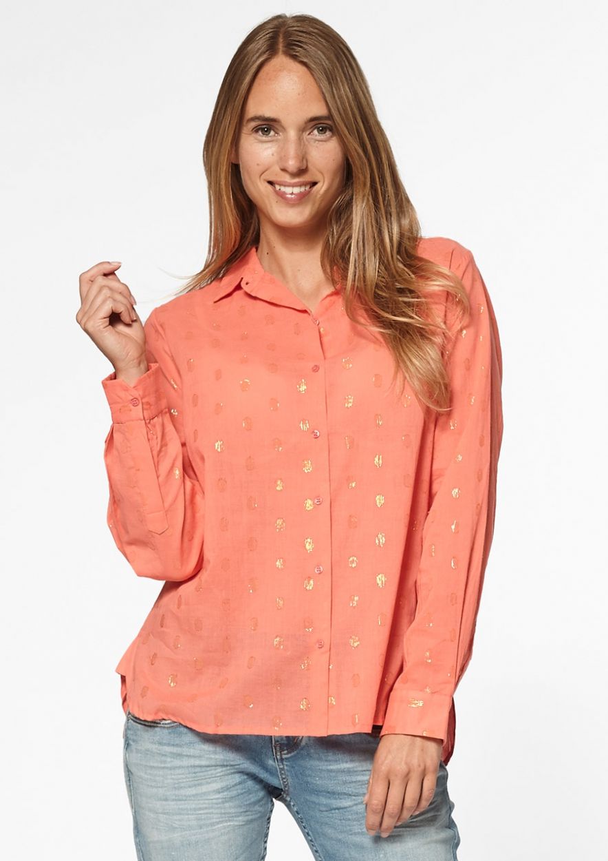Einde klep Heel Kiki zalmroze katoenen blouse met metallic stippen patroon voor dames |  Circle Of Trust official webshop