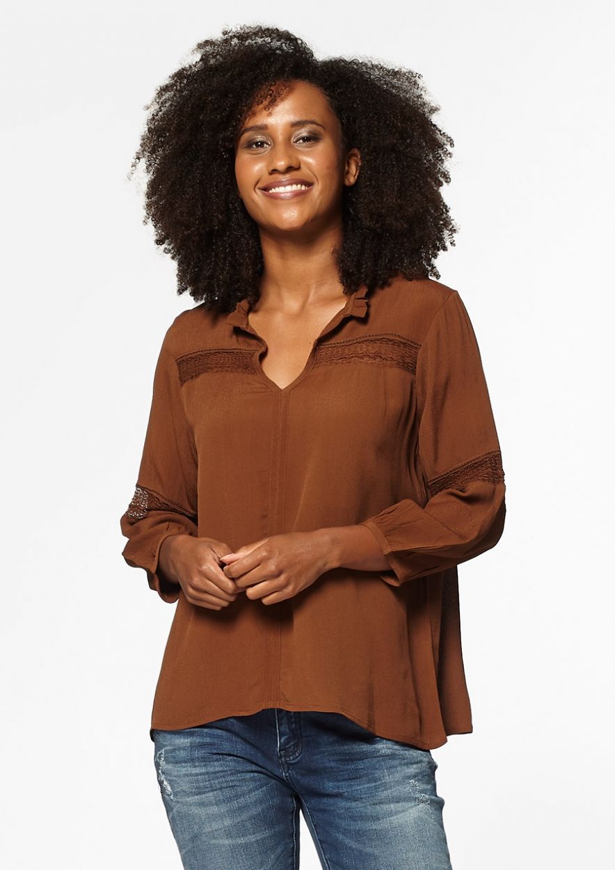 Oppervlakkig grip sector Nina bruine blouse met kanten details voor dames | Circle Of Trust official  webshop