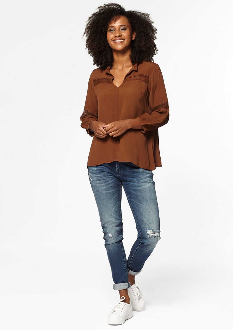 Nina brown blouse with lace details for women Circle Of Trust