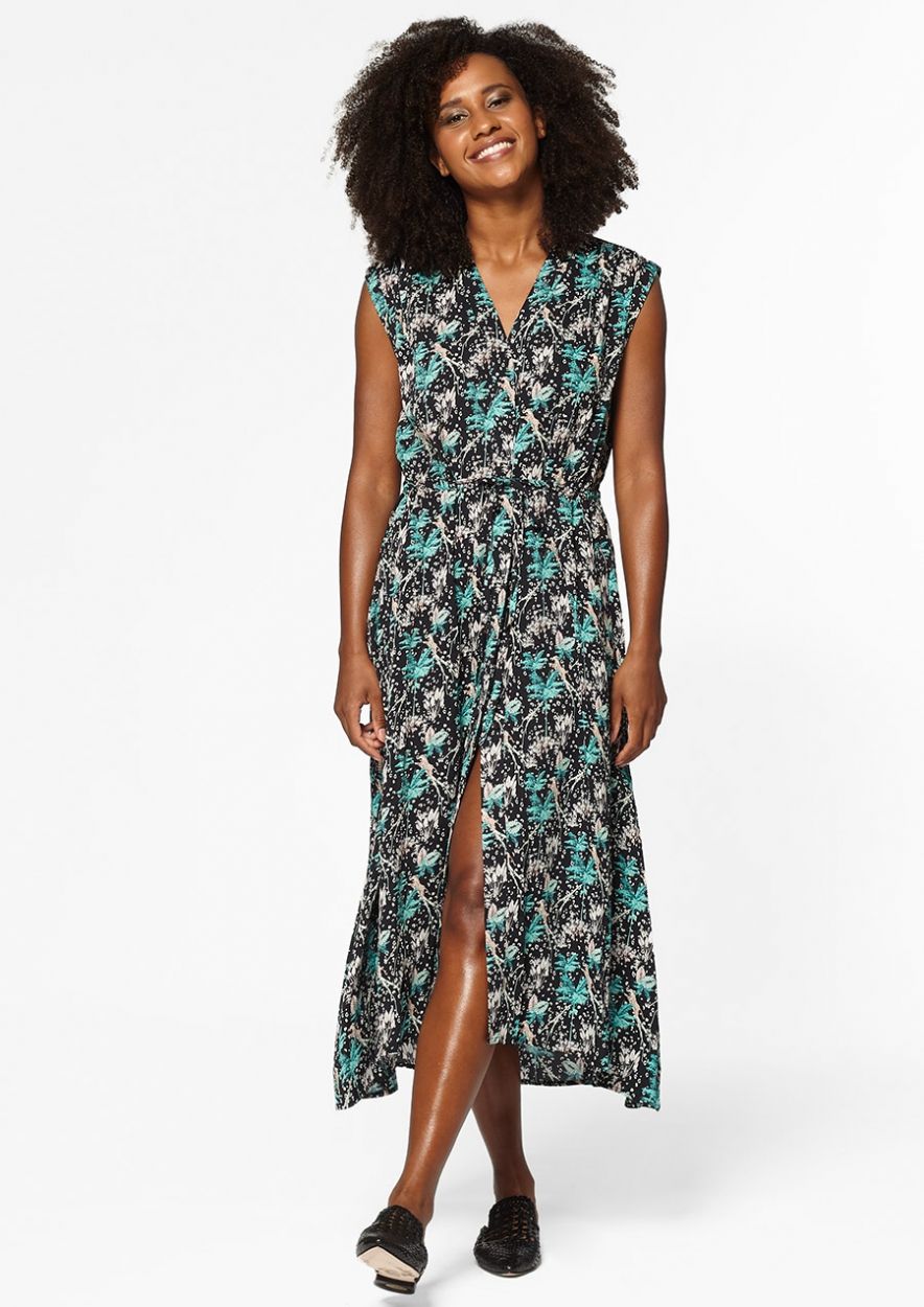 Leah zwarte jurk met kleurrijke all over print voor dames Circle Of Trust official webshop