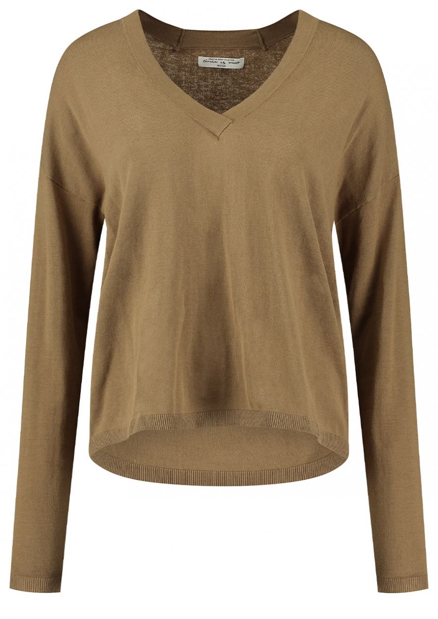 Lilo bruine knit longsleeve met v hals voor dames Circle Of Trust official webshop