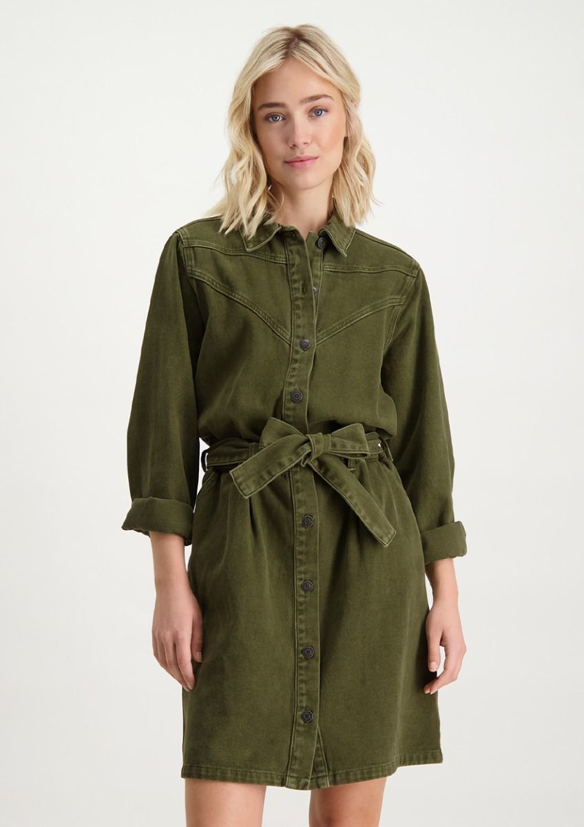 Demy green denim dress with button front for women Circle Of Trust official webshop