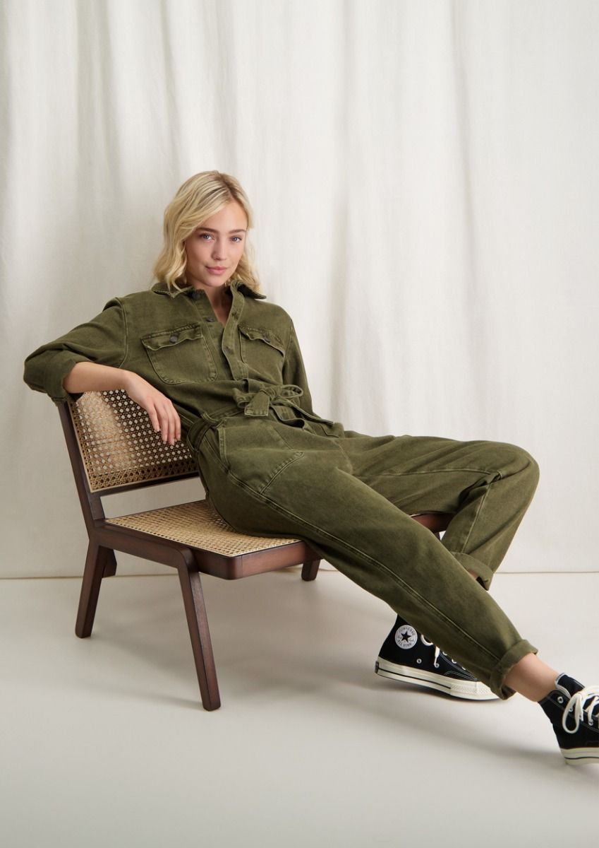 Morris Denim Jumpsuit Olive Bark