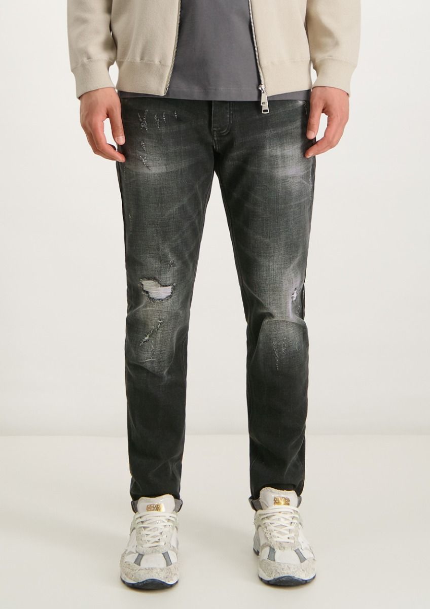 Jagger zwarte slim fit heren jeans met beschadigde details