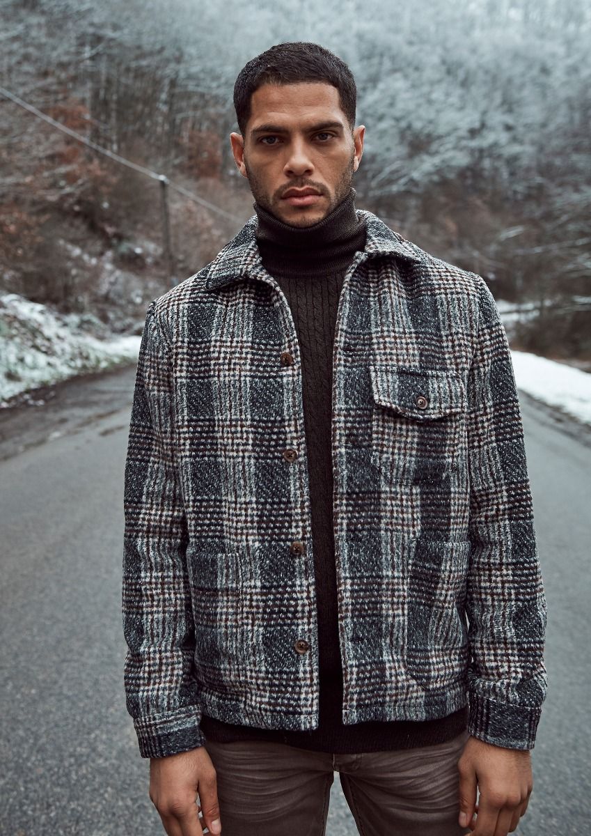 Jorge warm men s jacket with a grey check pattern Circle Of Trust official webshop