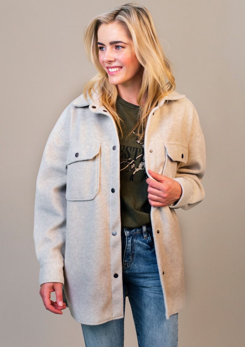 Marly beige jacket with a wool look for women