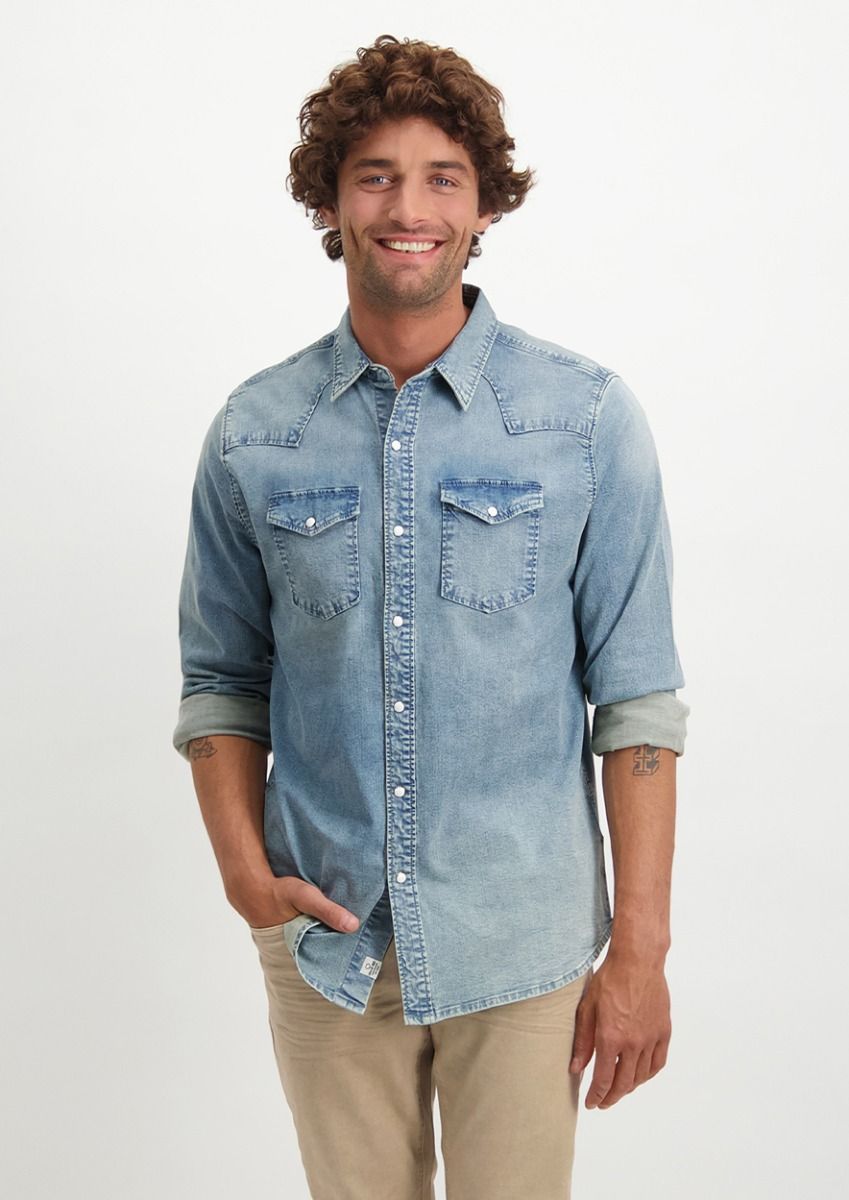 FDP Blue Light Wash Denim Western Shirt - Barbanera