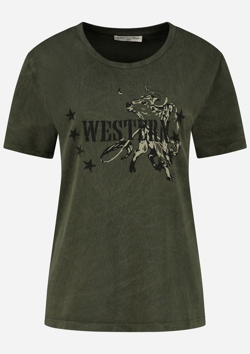 Suri vintage green women s t shirt with an artwork print Circle Of Trust official webshop