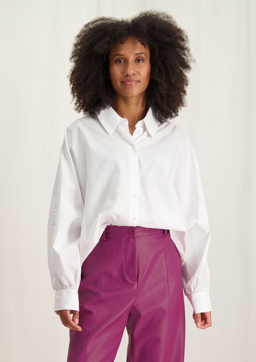 Kiki white cotton blouse with batwing sleeves for women Circle