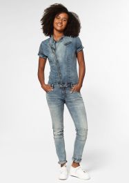Clover blauw denim jumpsuit met biker details voor dames | Circle