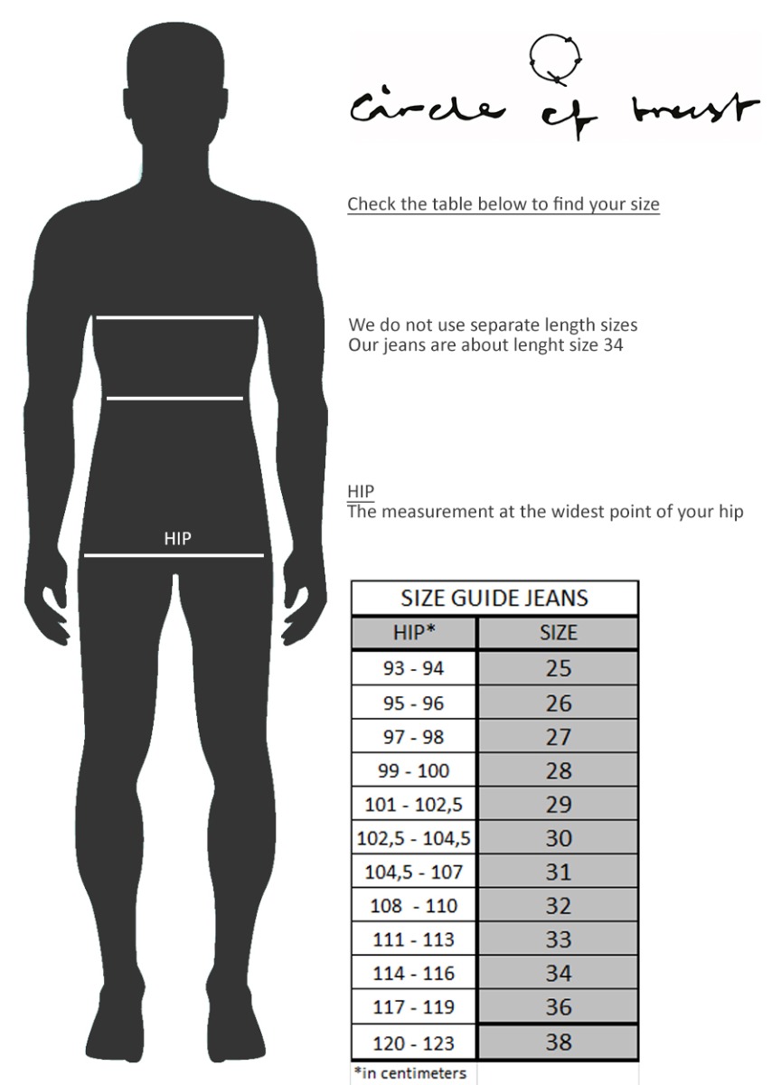 size guide men jeans