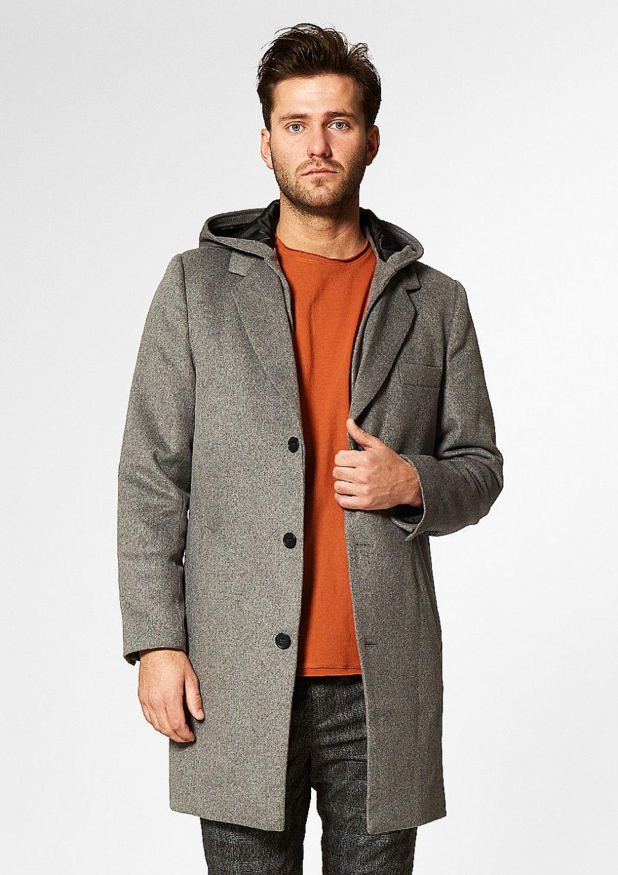 verdieping bruid Catena Kent grijze wollen herenjas met capuchon | Circle Of Trust official webshop
