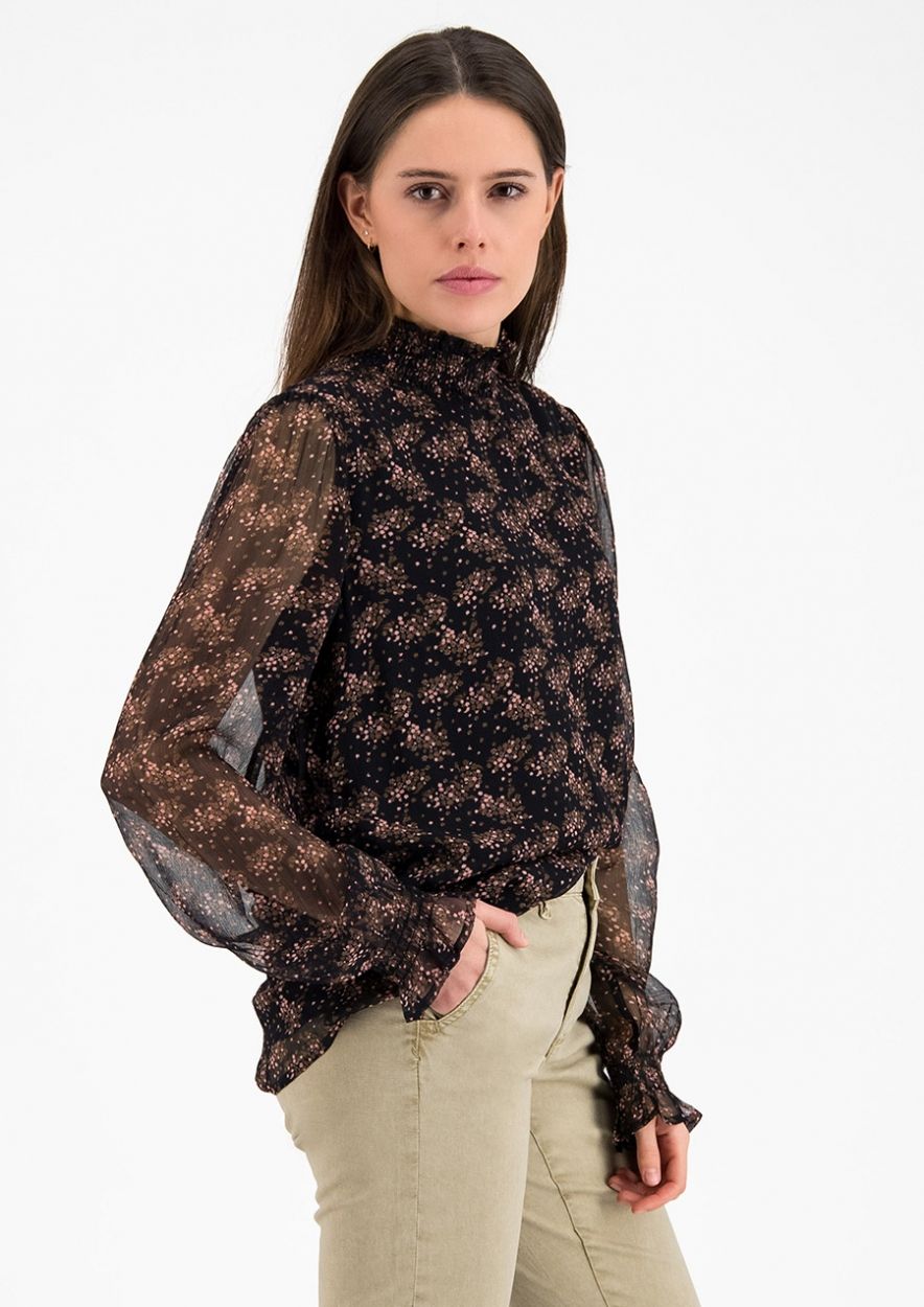 Miro black trasparant chiffon blouse with all-over flower print for ...