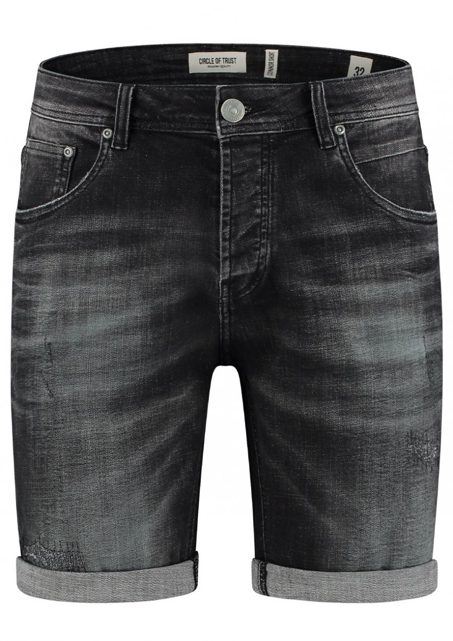 Connor black denim shorts with damage details for men | Circle Of Trust ...