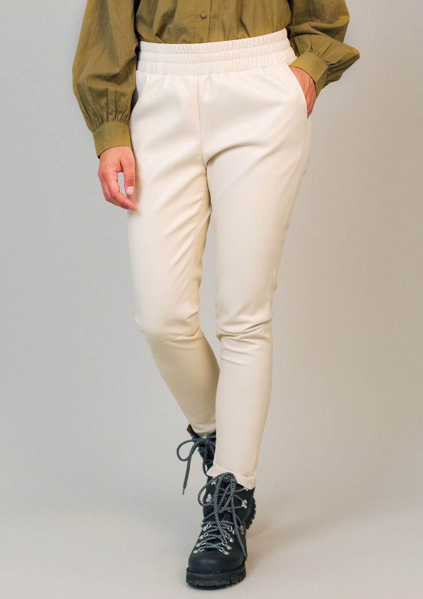 faux leather pants with a tapered fit 